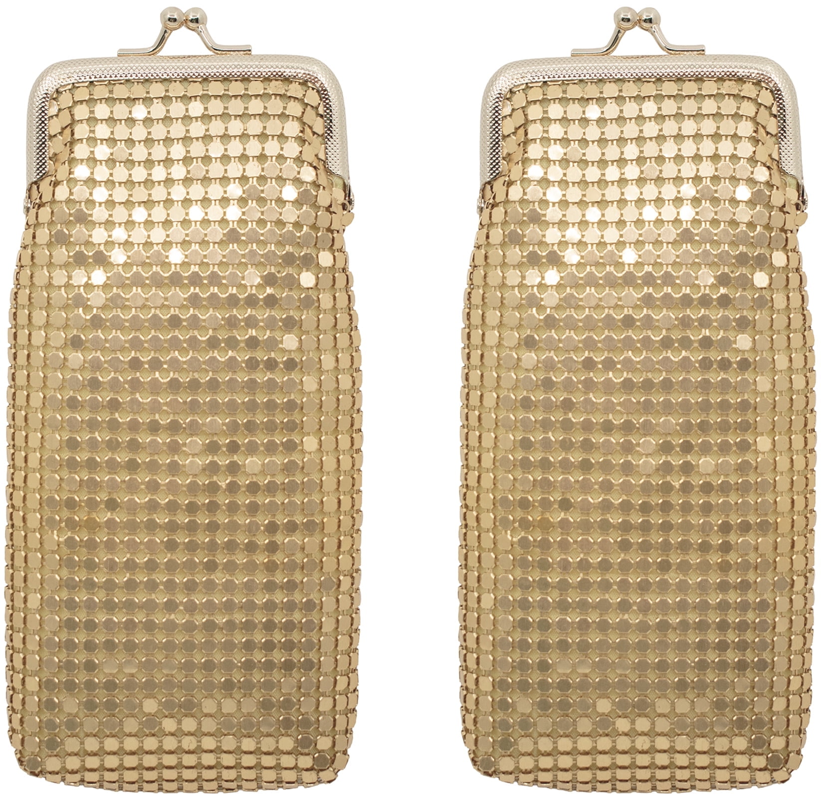 Set of 2 Vintage Soft Metallic Mesh Long Cigarette Case Purses With Lighter Pocket (4mm, Gold)