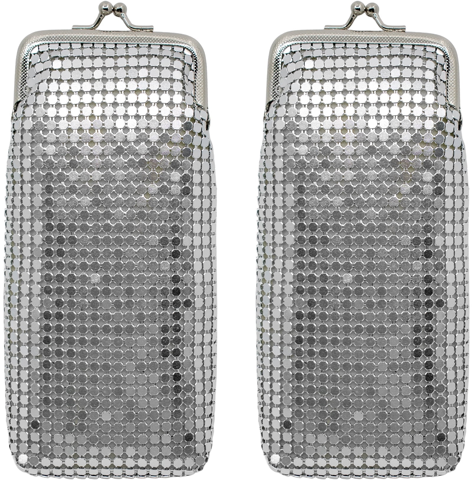 Set of 2 Vintage Soft Metallic Mesh Long Cigarette Case Purses With Lighter Pocket (4mm, Silver)