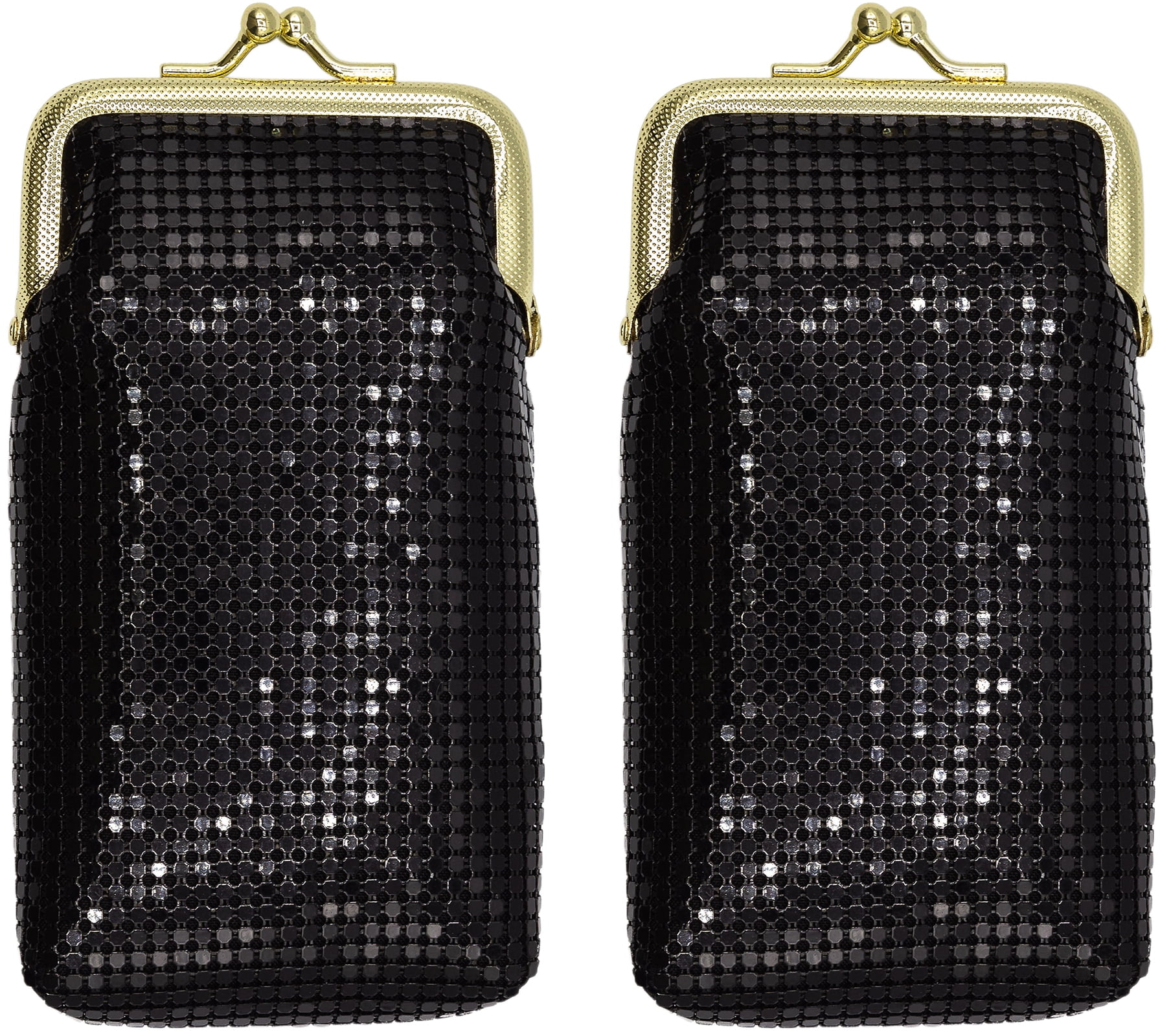 Set of 2 Vintage Soft Metallic Mesh Short Cigarette Case Purses (3mm, Black)