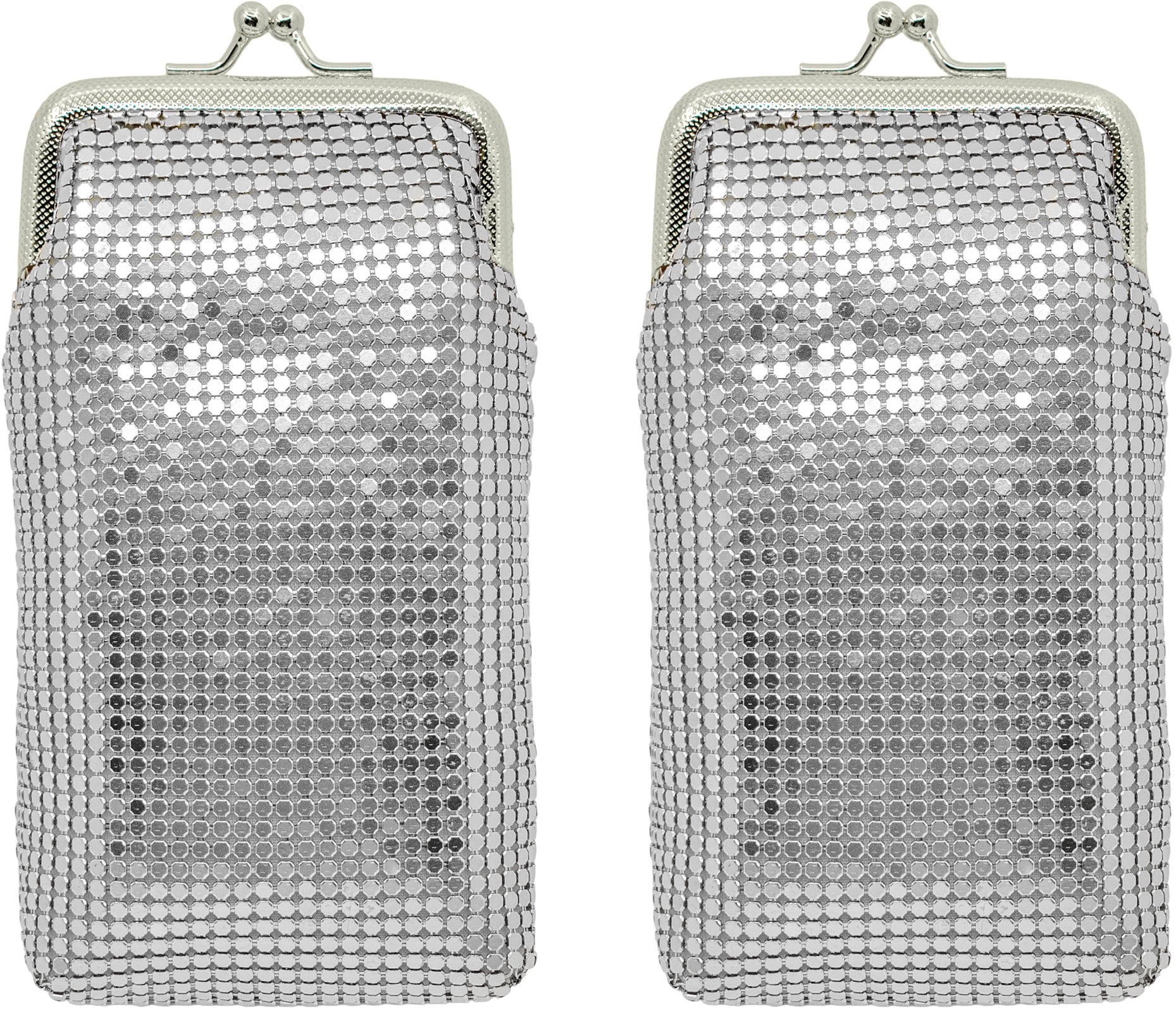 Set of 2 Vintage Soft Metallic Mesh Short Cigarette Case Purses (3mm, Silver)