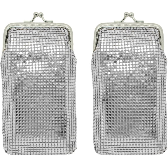 Set of 2 Vintage Soft Metallic Mesh Short Cigarette Case Purses (3mm, Silver)