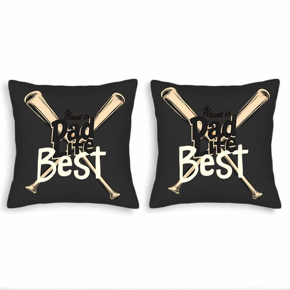 Set of 2 Vintage Sports Throw Pillow Covers 18x18in - Dark Background with Crossed Baseball Bats & ' Hewee is Pad the Best ' Text