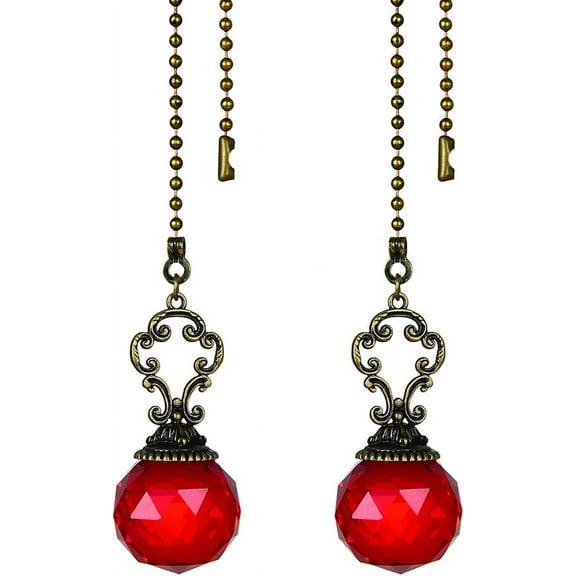 Set of 2 Vintage-Style Red Fan Pull Ceiling Fan Chain Pulls Crystal Prism Ball