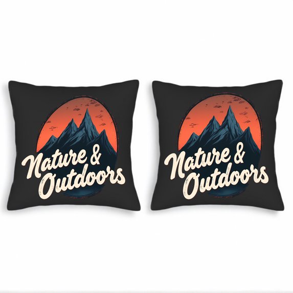 Set of 2 Vintage Style Throw Pillow Covers 18x18in - Mountain Range Design with Orange Sky Perfect for Couch Bed or Car Decor