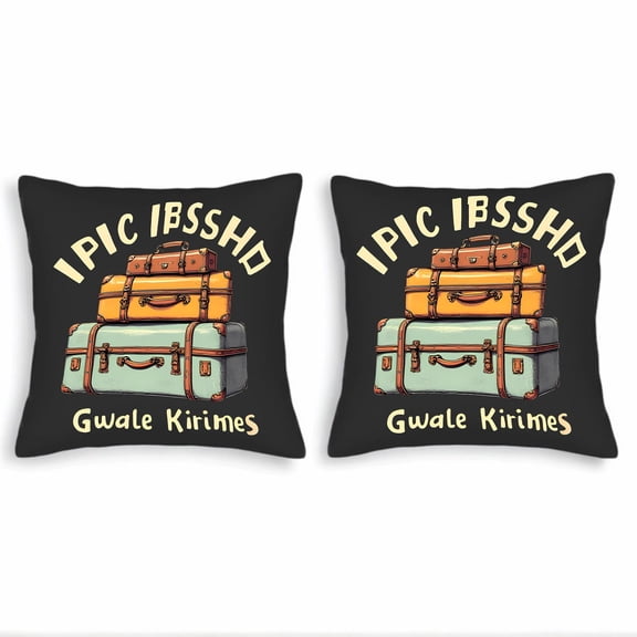 Set of 2 Vintage Suitcase Throw Pillow Covers 18x18in - Black Background Bold Text Perfect for Couch Bed or Car Decor