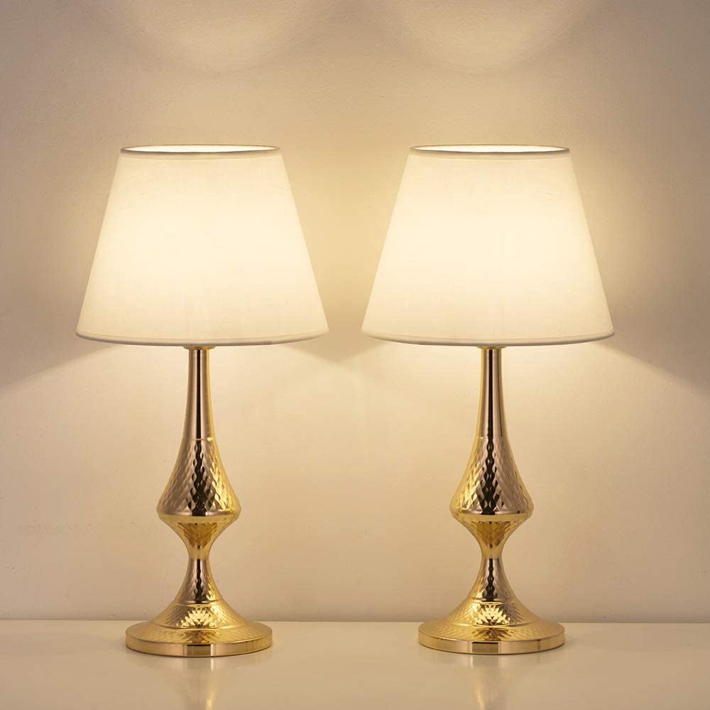Set of 2 - Vintage Table Lamps with White Fabric Shade, Golden Base - Walmart.com