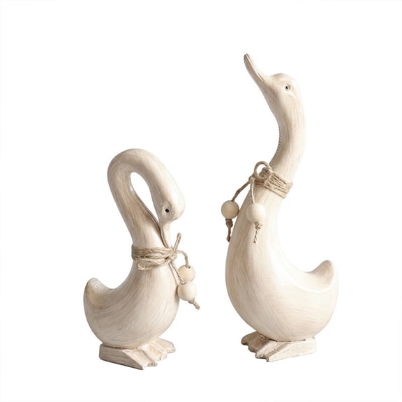 Set of 2 Vintage Wood Look Duck Figurines - Distressed Rustic Couple Ducks for Home Decor & Easter Party Decoration