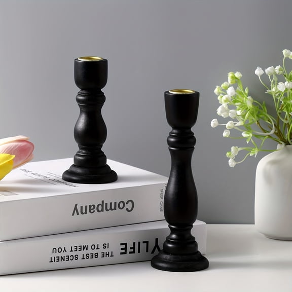Set of 2 Vintage Wooden Table Candle Holders - Perfect for a Romantic Dinner Atmosphere