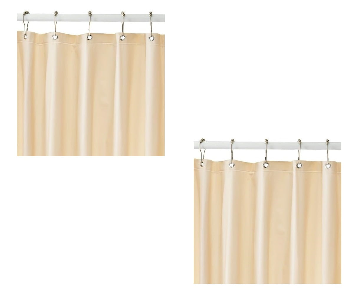 Dependable Set of 2 Beige Shower Curtain Liner, 3 Gauge, 12 Metal ...