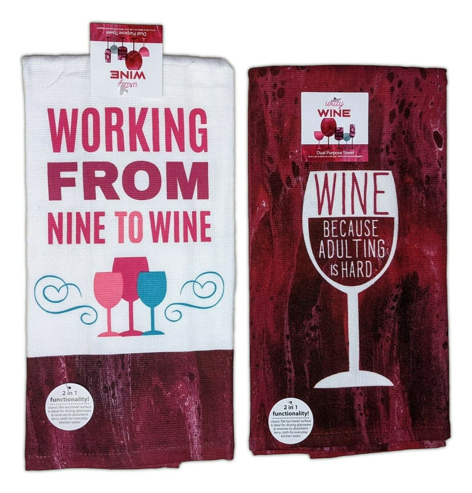 Set of 2 WITTY WINE Terry Kitchen Towels by Kay Dee Designs
