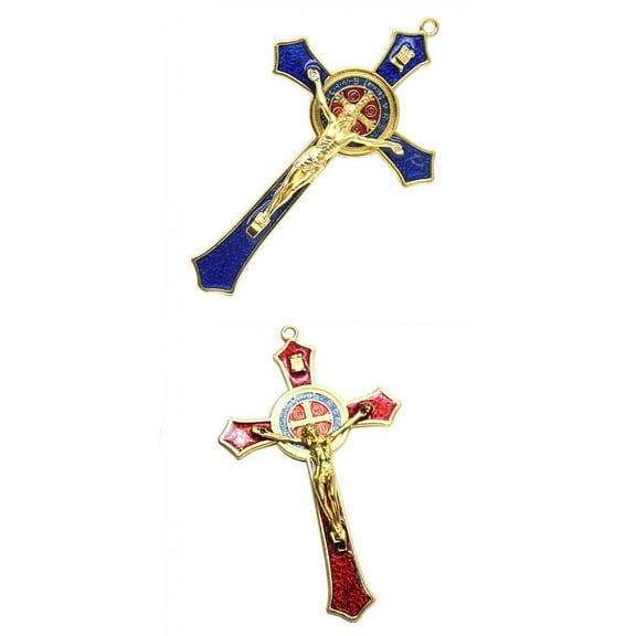 Set of 2 Wall Crucifix Cross Jesus Statue Religious Saint Decor
