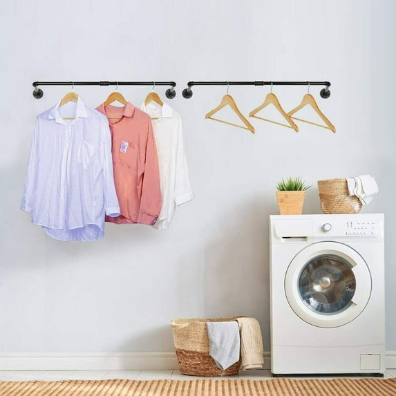Set of 2 Wall Mounted Clothes Rack Pipe Coat Hanger Garment Racks Cloth Storage