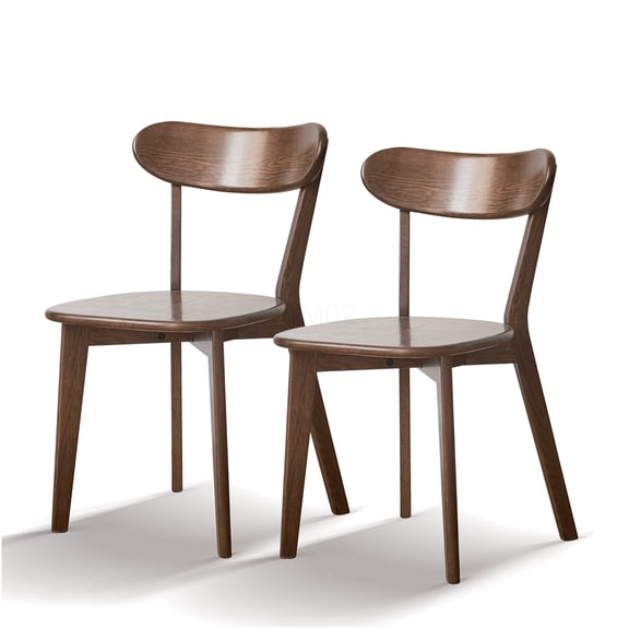 Set of 2 Walnut Solid Oak Dining Chairs, FAS Grade Wood Kitchen Chairs with Curved Backrest for Comfortable Seating