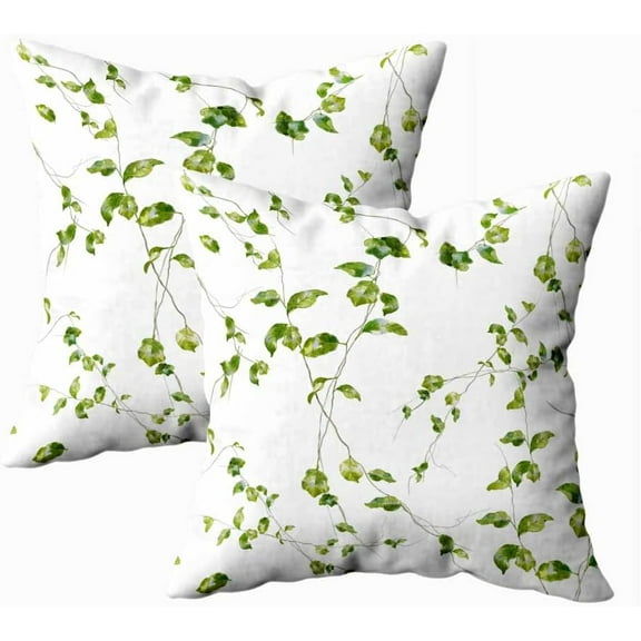 Set of 2 Watercolor Leaf Pattern White Background Throw Pillow Covers 18X18 Inch Decorative Pillow Cases for Couch Bedroom Living Room
