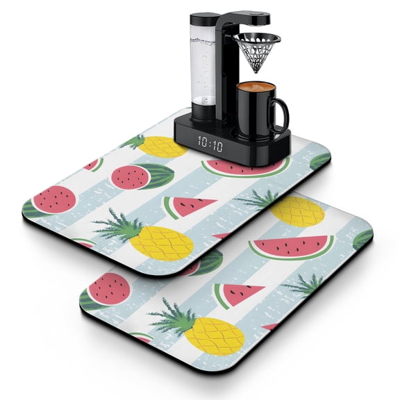 Set of 2 Watermelon Lovers Coffee Mats - Absorbent Heat Resistant Mat for Espresso Maker, Beach Theme & Sunshine Inspired