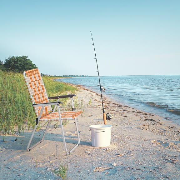 Set of 2 Webbed Folding Beach Chairs in Orange and White for Outdoor Fun