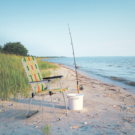 Set of 2 Webbed Folding Beach Chairs in Yellow & Green for Outdoor Fun