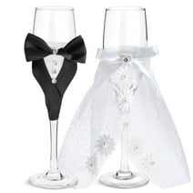 Set of 2 Wedding Champagne Glasses for Bride and Groom Toast, Wedding Decorations, Engagement, Bridal Shower Gifts