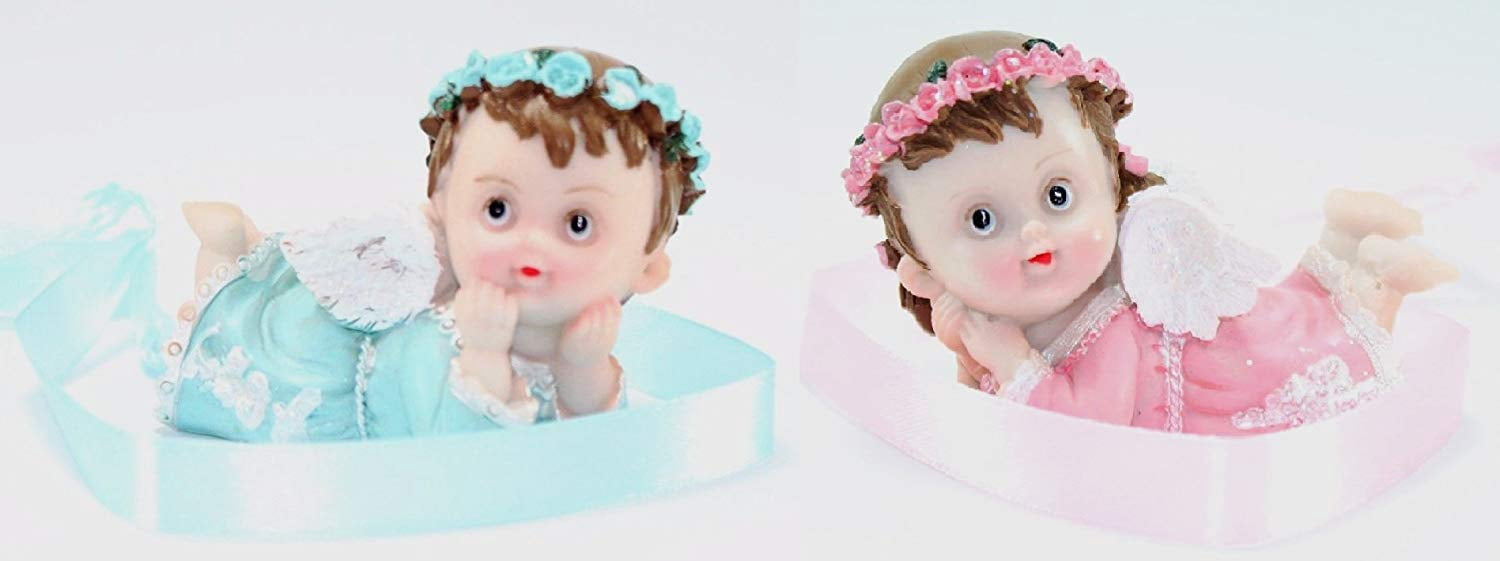 Set of 2 Wedding Lover Gifts ~ 1 Blue 1 Pink Crawling Angel Figurines Statues Congratulatory Blessing Gift Pair of Colored Crawling Angels