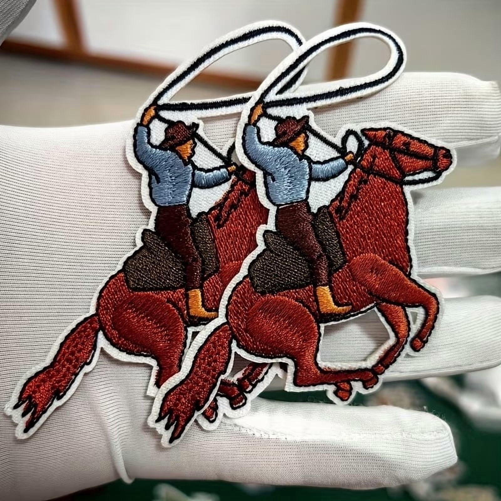 Set of 2 Western Cowboy Embroidered Fabric Patches for Clothing, Hats, and Bags - Iron or Sew On Decorative Embroidery Patches