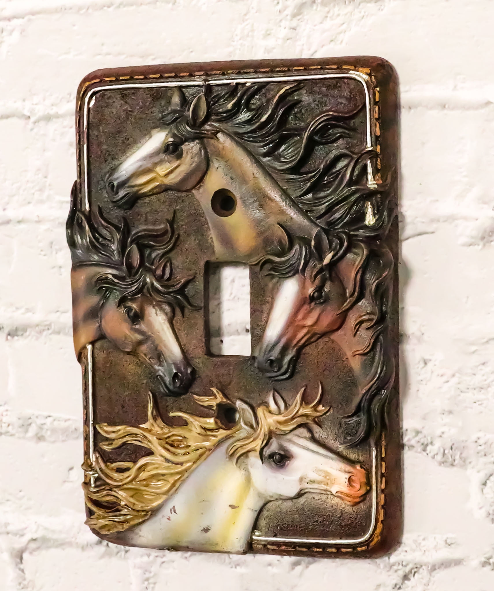 Set of 2 Western Rustic 4 Colorful Wild Horses Wall Single Toggle ...