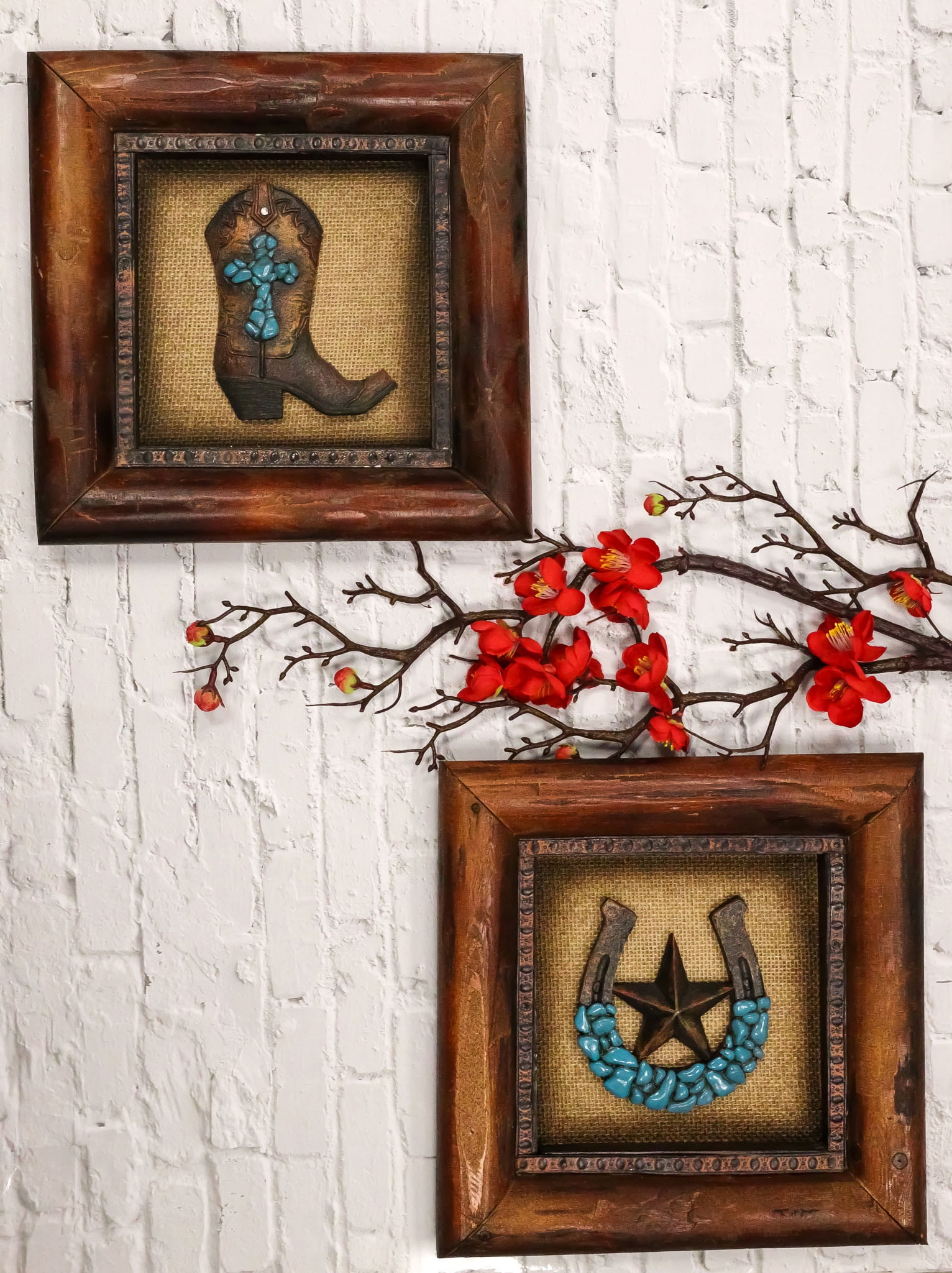 Set of 2 Western Turquoise Gems Cowboy Boot Horseshoe Wooden Wall ...