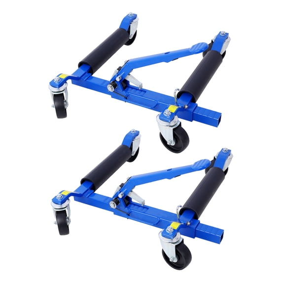 Set of (2) Wheel Dolly Car Skates Vehicle Positioning Hydraulic Tire Jack Ratcheting Foot Pedal Lift Hydraulic Car Wheel Dolly, 1,250lbs blue