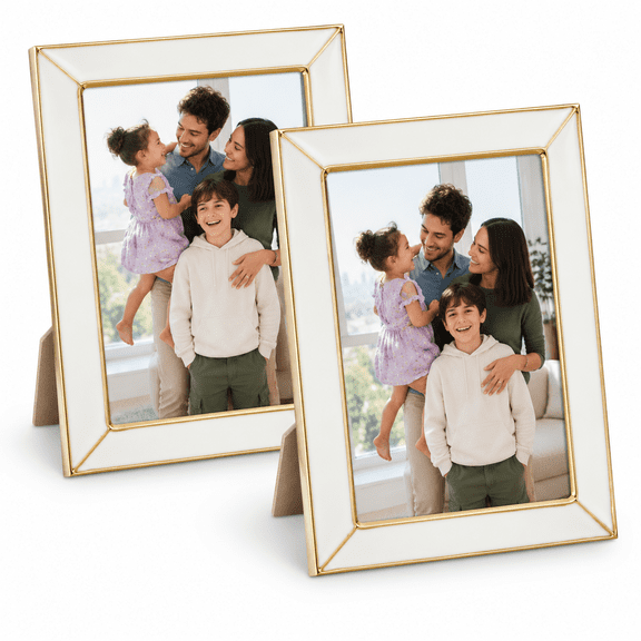 Set of 2 White 4x6 Metal Enamel Picture Frames with Real Glass