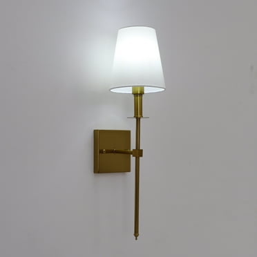 Set of 2 White Fabric Shades Wall Sconce Hardwired Indoor Wall Light Column Stand Bedroom Wall Lamps Bathroom Vanity Light Fixture, Gold