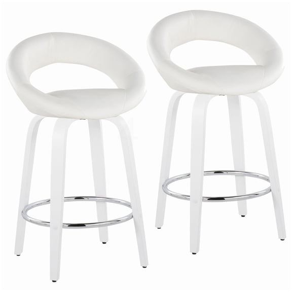 Set of 2 White Faux Leather Swivel Bar Stools for Kitchen Island, Modern Counter Stools with Chrome Base