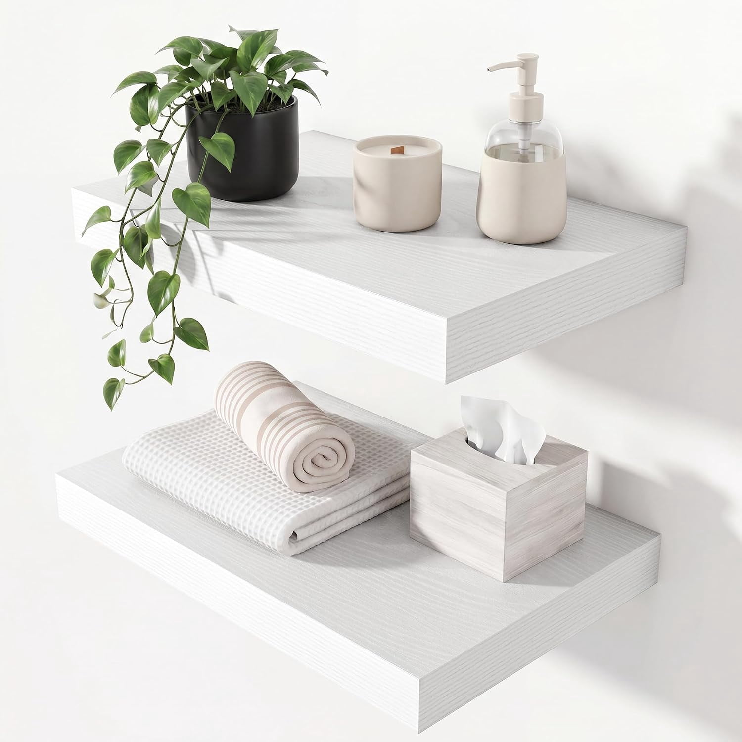 Set of 2 White Floating Shelves 15.7" W x 10.3" D Wall Mounted Storage
