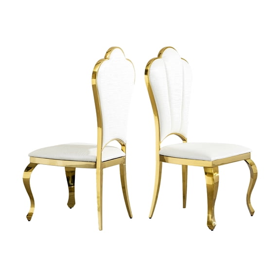 Set of 2 White & Gold Dining Chairs - Stainless Steel Legs with Pu Leather Seats (21.4"L X 21.2"W X 43.7"H)