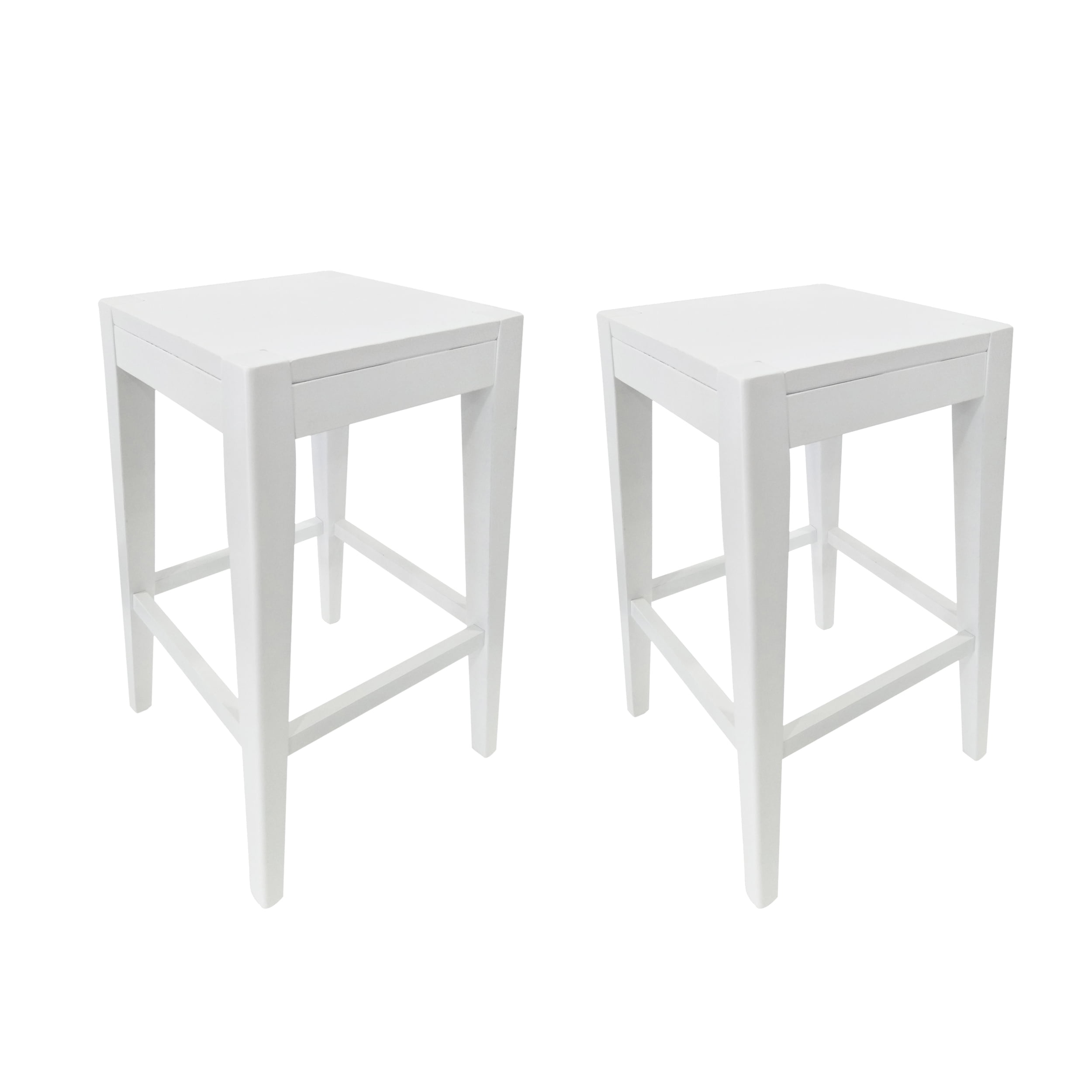 Set of 2 White Wooden Farmhouse Counter Stools