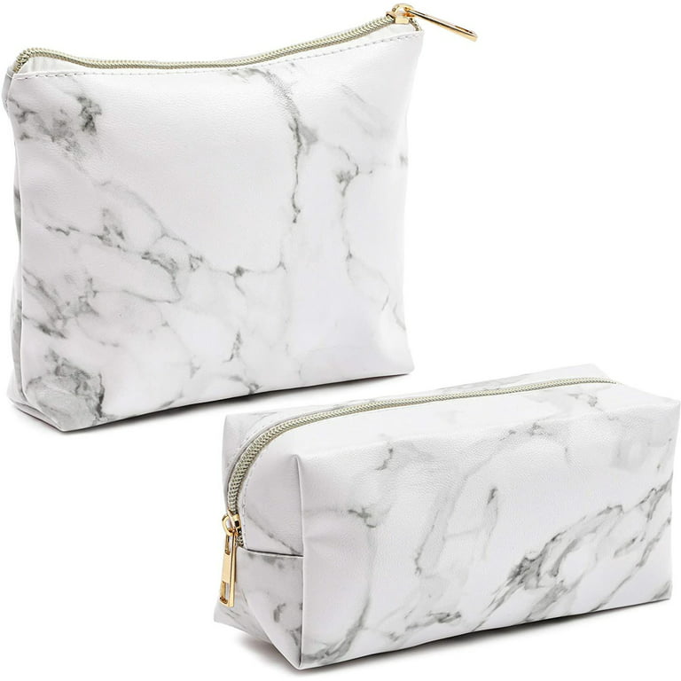 Set of 2 White Marble Makeup Organizer Bag, Cosmetic Storage Pouch, Travel  Toiletry Case