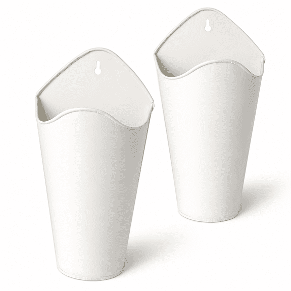 Set of 2 White Metal Wall Mounted Planters Hanging Vase for Decor