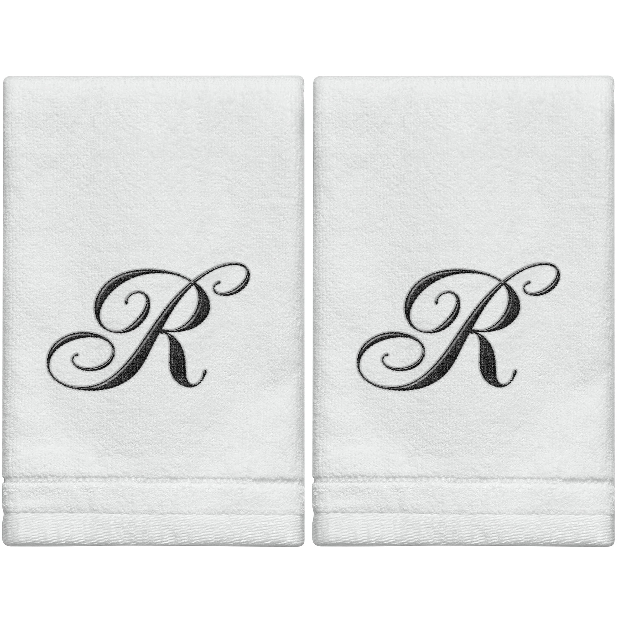 Monogram R For Men Set of 2 White Monogrammed Towel - Black Embroidered - Initial R ...