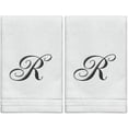 thumbnail image 1 of Set of 2 White Monogrammed Towel - Black Embroidered - Initial R, 1 of 7