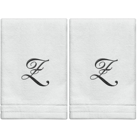 Set of 2 White Monogrammed Towel - Black Embroidered - Initial Z
