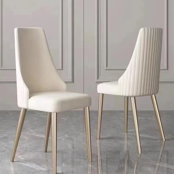 Set of 2 White PU Leather Dining Chairs with Quilting & Strong Metal Legs - Ergonomic Accent Chairs for Living Room, Kitchen, Office, Home Decor