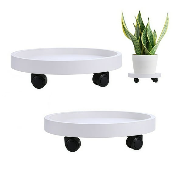 Set of 2 White Roller Bases for Flower Pots Durable and Convenient Solution