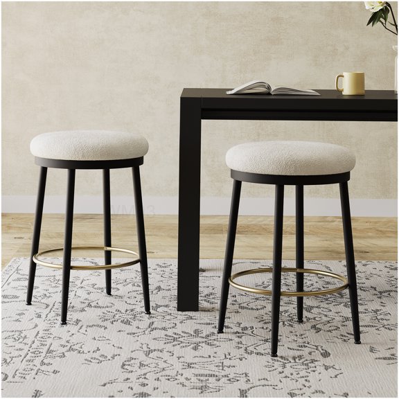 Set of 2 White Swivel Bar Stools with Metal Footrest, 24.75 Inch Modern Velvet Counter Height Stools for Kitchen Island