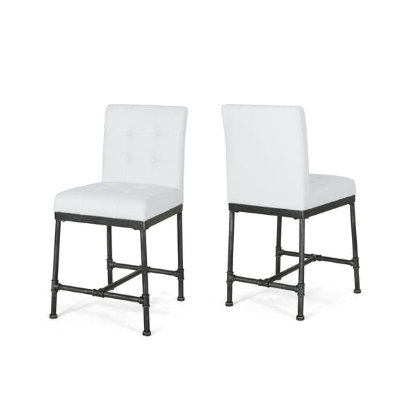Set of 2 White and Black Hand Crafted Counter Stools 38.75"