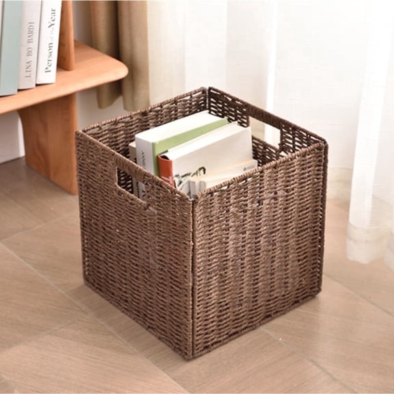 Set of 2 Wicker Storage Basket, Hand-Woven Storage Baskets for Shelves with Handles Foldable Cube Storage Baskets Bins, 8.6 inch
