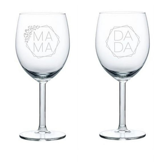 Set of 2 Wine Glass Gift Mama Dada New Mom and Dad New Parents Pregnancy Announcement Baby Shower Couple (10 oz)