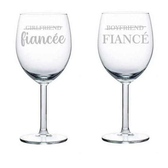 Set of 2 Wine Glass Goblet Gift Girlfriend Fiancee Boyfriend Fiance Engagement For Couple (10 oz)