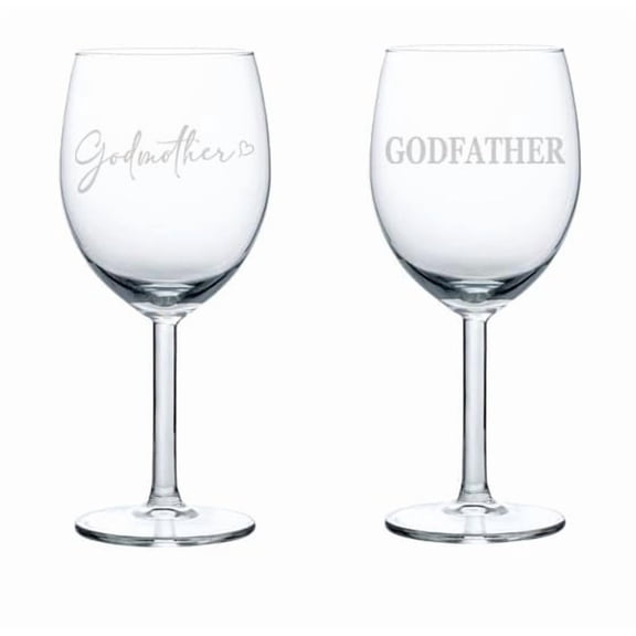 Set of 2 Wine Glass Goblet Gift Godfather & Godmother (10 oz)
