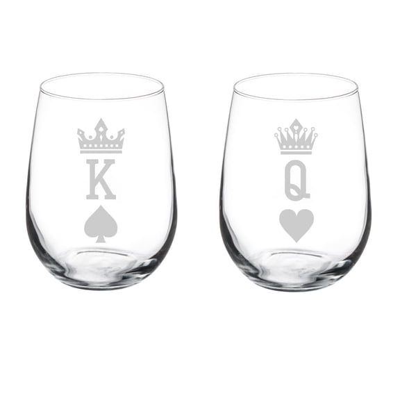 Set of 2 Wine Glass Goblet Gift King of Spades & Queen Of Hearts (17 oz Stemless)