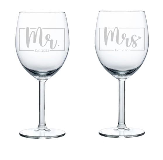 Set of 2 Wine Glass Goblet Gift Mr Mrs Framed Est 2025 Wedding Bride Groom Husband Wife Wedding Couple Engagement (10 oz)
