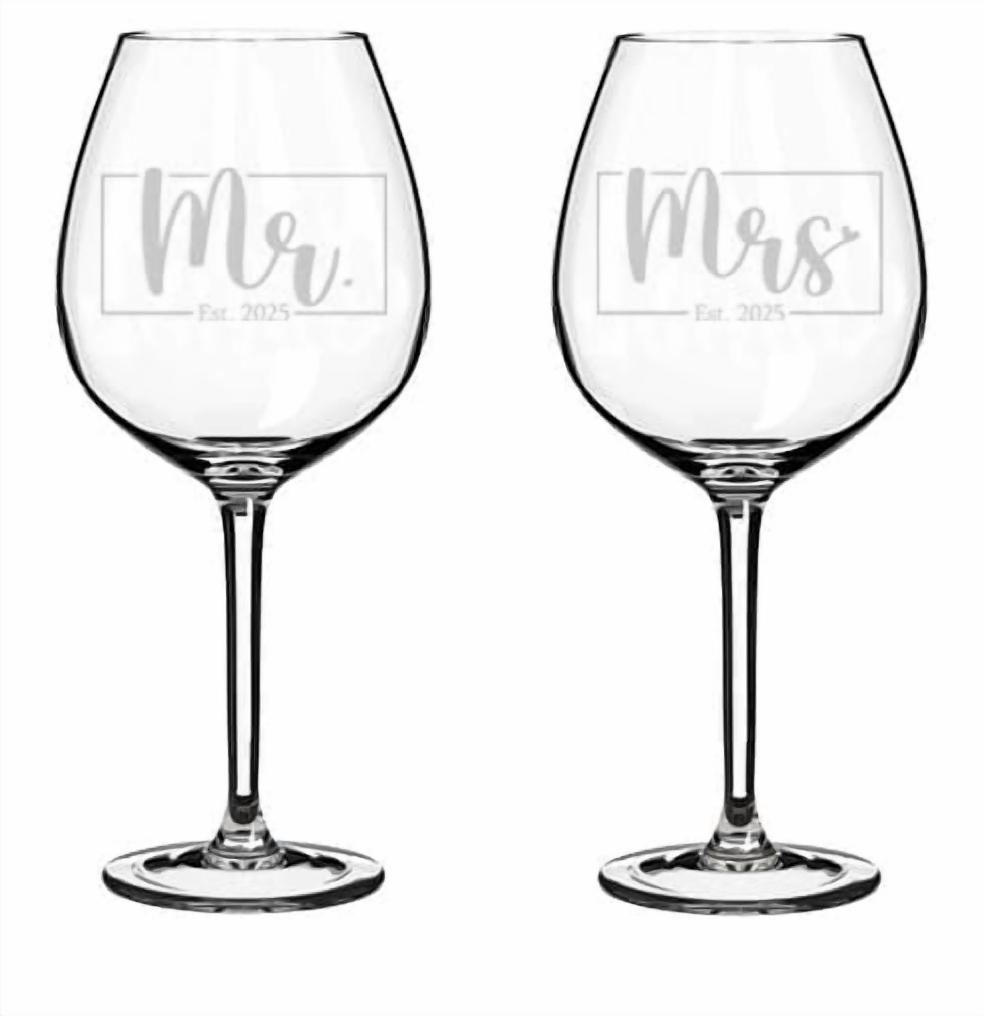 Set of 2 Wine Glass Goblet Gift Mr Mrs Framed Est 2025 Wedding Bride Groom Husband Wife Wedding Couple Engagement (20 oz Jumbo)