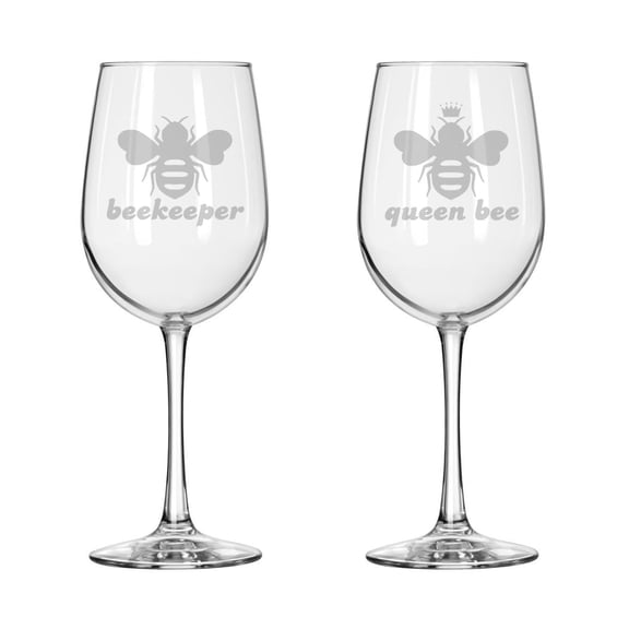 Set of 2 Wine Glass for Red or White Wine Gift Queen Bee Beekeeper Funny Couple His and Her Bride and Groom Wedding Anniversary (16 oz Tall Stemmed)